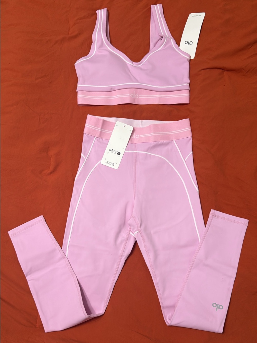 ALO Yoga Light Pink Seamless Leggings with Matching Sports Bra